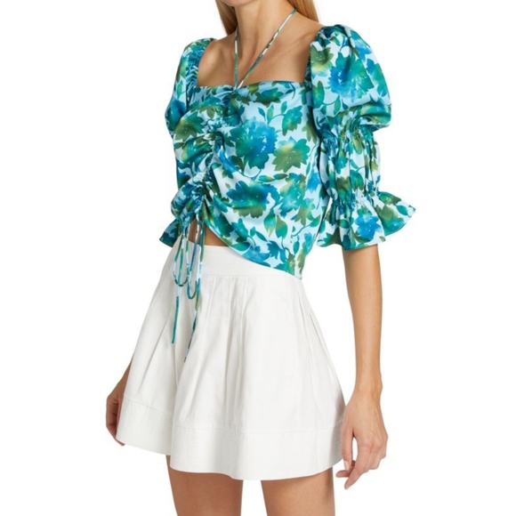 NWT Amur Ravenna Puff Sleeve Top Blue Green 10 - Picture 1 of 11